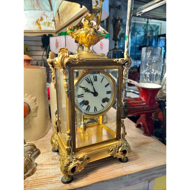 Ansonia Clock Company Vintage Ansonia Brass Mantle Clock For Sale - Image 4 of 9