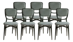 Chairs with Lacquered Wood Frame in Dedar Fabric, Set of 7