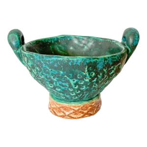 Late 20th Century Studio Pottery Signed Teal Footed Vessel