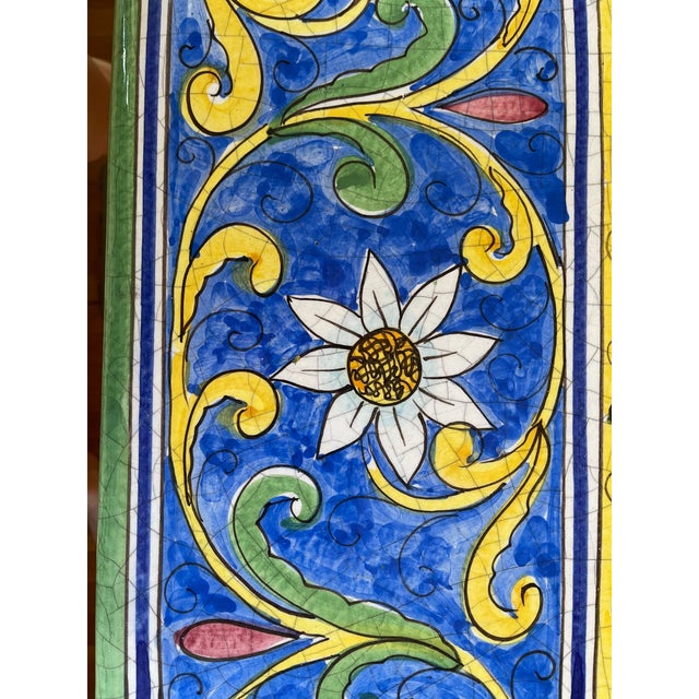Yellow 1990s Signed Domiziani Deruta Hand-Painted Italian Lava Stone Dining Table (70”x39”) Positano Design, Imported From Italy For Sale - Image 8 of 9