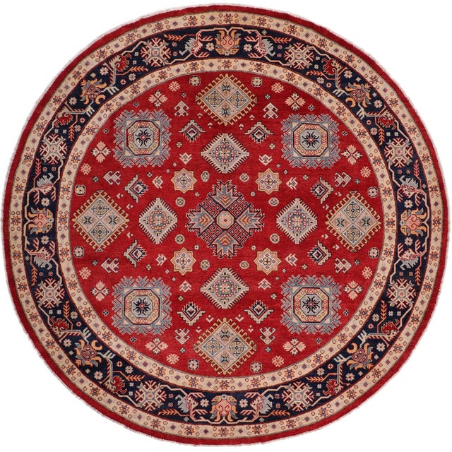 Beige Southwestern Kazak Light Blue/Beige Wool Round Rug- 9'0''x9'0'' For Sale - Image 8 of 9