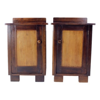 Tall Vintage Bedside Tables in Wood, Czechoslovakia, 1930s, Set of 2 For Sale