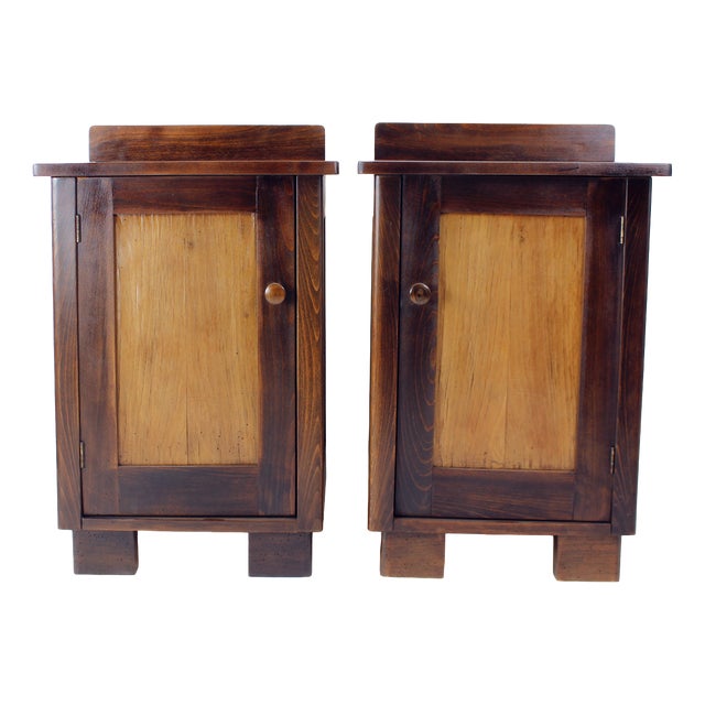 Tall Vintage Bedside Tables in Wood, Czechoslovakia, 1930s, Set of 2 For Sale