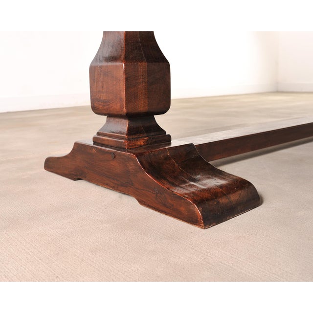 Brown Country Italian Provincial Oak Farmhouse Trestle Dining Table 10 Ft For Sale - Image 8 of 17