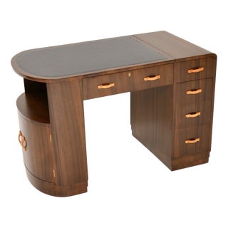 Art Deco Figured Walnut and Leather Top Desk, 1930s For Sale