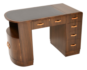 Art Deco Figured Walnut and Leather Top Desk, 1930s