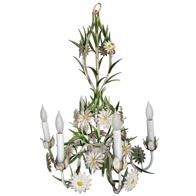 Metal Vintage Italian Tole Daisy Chandelier - 6 Arms For Sale - Image 7 of 14