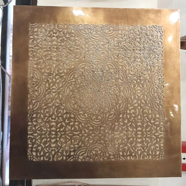 Brass 1980s Floral Embossed Square Wall Brass Lamp Hand Craft For Sale - Image 8 of 8