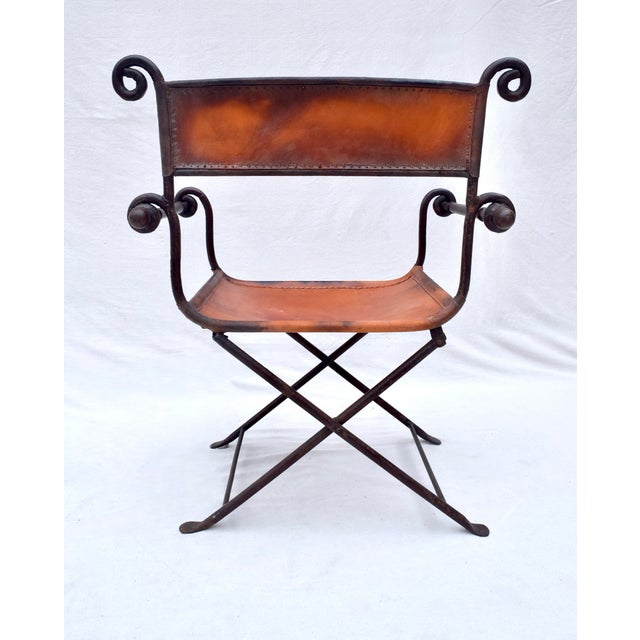 A Pair of Italian Savonarola Iron & Leather Campaign Chairs For Sale In Philadelphia - Image 6 of 12
