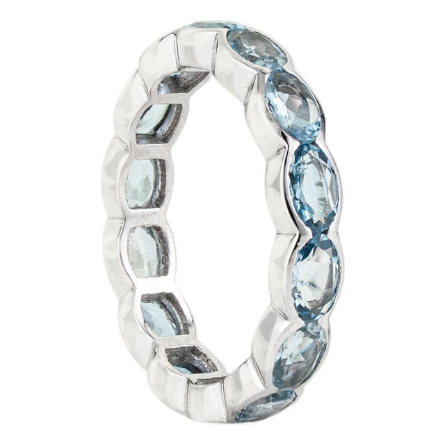 2.47 Carat Aquamarine Boho Chic Eternity Band Ring Size 5.5 in 14k White Gold For Sale