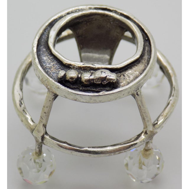 1970s Vintage Italian Handmade Genuine Silver & Crystal Glass Baby Walker Rare Dollhouse Miniature For Sale - Image 5 of 9