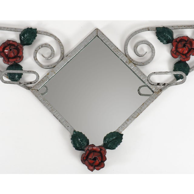 Vintage French Wrought Iron Coat Rack Hall Mirror, 1930s For Sale - Image 4 of 7