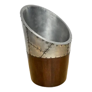 Late 20th Century Industrial Steel Clad Hardwood Elliptical Wastepaper Basket/ Trash Can