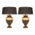 Vintage French Lamps Ceramic Baluster Vase Lamps Black Gold Cream - A Pair For Sale