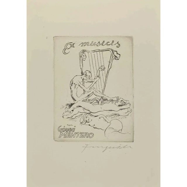 Ex Libris - Gianni Mantero -Ex Musicis is an Etching print created by Michel Fingesten. Hand Signed on the lower margin....