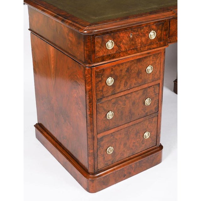 Antique Victorian Burr Walnut Twin Pedestal Desk, 19th Century For Sale - Image 17 of 18