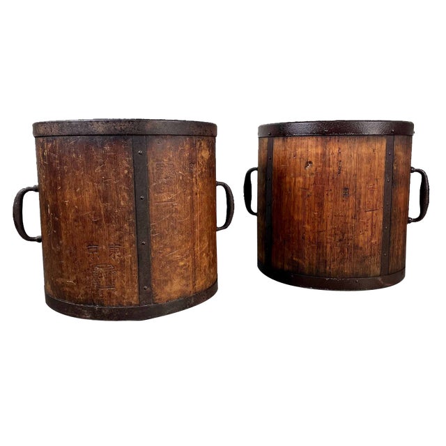 Antique Meiji Handmade Rice Measure Buckets, Japan, Set of 2 For Sale