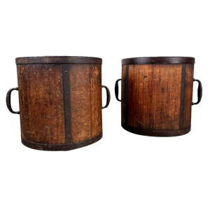 Antique Meiji Handmade Rice Measure Buckets, Japan, Set of 2