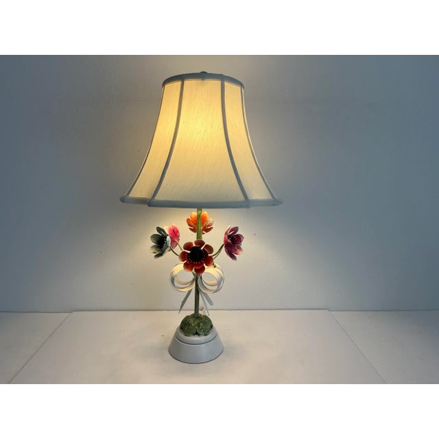 Wood Italian Flower Bouquet Lamp & Shade, C1960 For Sale - Image 7 of 12