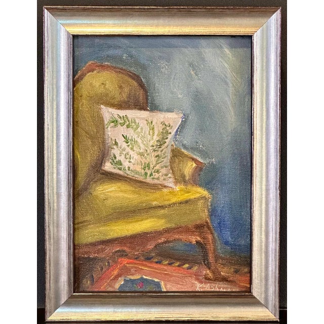 Victorian Vintage Wing Chair Interior Still Life Oil Painting, "The Cozy Nook" For Sale - Image 3 of 11