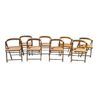 Vintage Wood and Cane Folding Chairs - Set of 8 For Sale