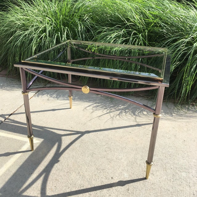 Metal Mid 20th Century Jansen Style Gun Metal End Table With Brass Mounts From Design Institute of America For Sale - Image 7 of 13