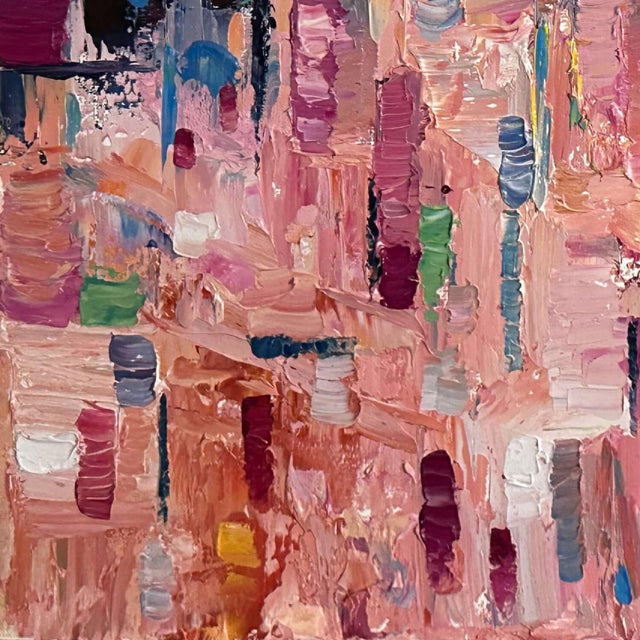 Patchwork Horizon 1 by Dominic Harman | Oil On Primed Paper Abstract landscape with colorful blocks. For Sale - Image 4 of 4