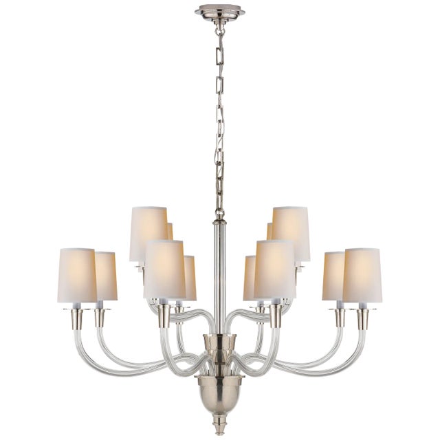 Vivian Large Two-Tier Chandelier in Polished Nickel with Natural Paper Shades Designer: Thomas O'Brien Canopy: 6" Round...