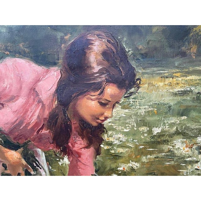 1920s Robert Van Cleef, Young Girl Collecting Daisies, Oil Painting For Sale - Image 5 of 12