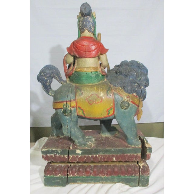 Antique Chinese Wooden Bodhisattva on Lion For Sale - Image 9 of 11