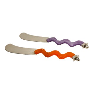 Postmodern Style Sterling Silver & Lucite Signed Cheese Spreaders For Sale