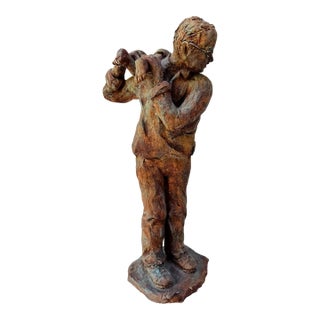 Mid 20th Century Kay Henkel Figural Sculpture Signed Ceramic Patinated Expressionist Figure For Sale