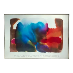 Amanda Block at Editions Limited Galleries “Curtain” 1982 Vintage Watercolor Lithograph Mid Century Modern Art Print, Framed