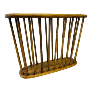 Vintage 1970s Large Oval Wood Magazine Rack For Sale