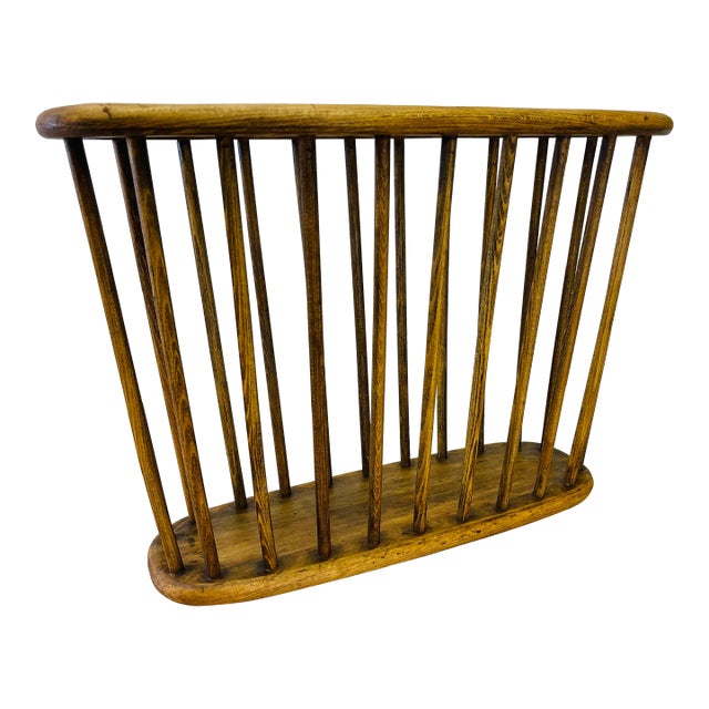 Vintage 1970s Large Oval Wood Magazine Rack For Sale