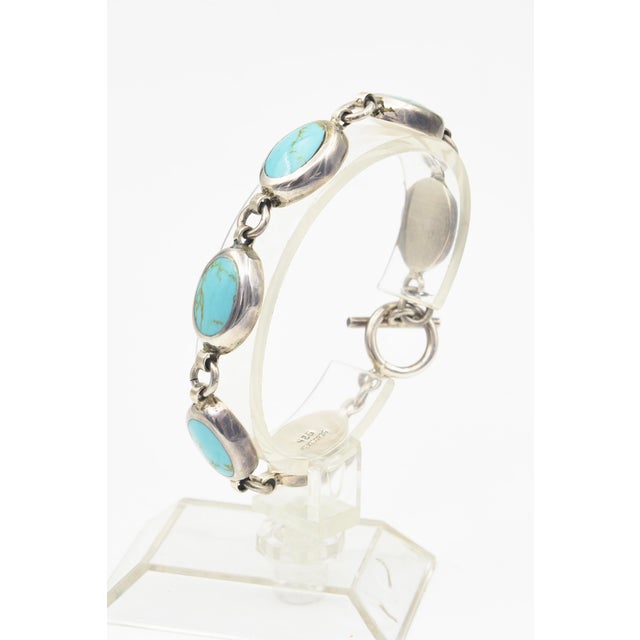 Late 20th Century Mexican Turquoise Sterling Silver Link Bracelet For Sale - Image 14 of 14