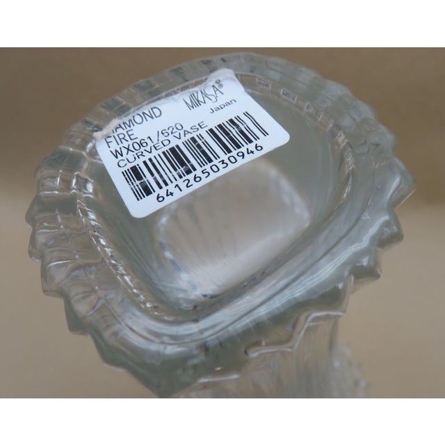 Late 20th Century Late 20th Century Mikasa Crystal Diamond Fire 8.25” Flower Vase Curved Stem Art Deco Style Japan For Sale - Image 5 of 6