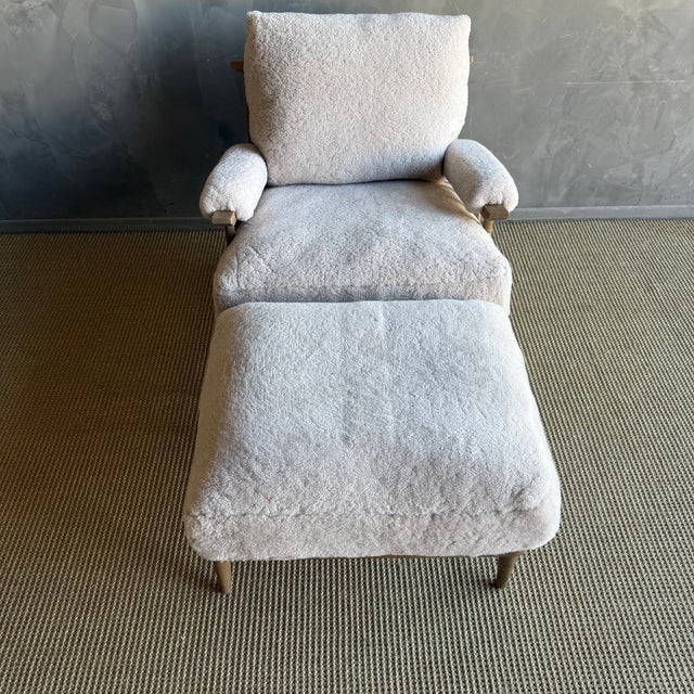 White Frances Ottoman Oak Ottoman Upholstered in Genuine Sheepskin With Down Foam Core For Sale - Image 8 of 10