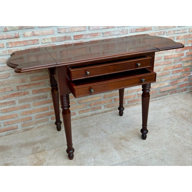 French Wooden Nesting Table with Wings and Two Drawers, 1920s For Sale - Image 12 of 18