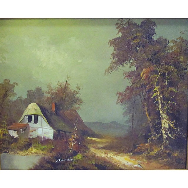 Impressionist Signed Vintage Oil on Canvas Cottage Landscape Painting For Sale - Image 3 of 9