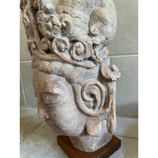 Stone Large Stone Guanyin Buddhist Sculpture For Sale - Image 7 of 9