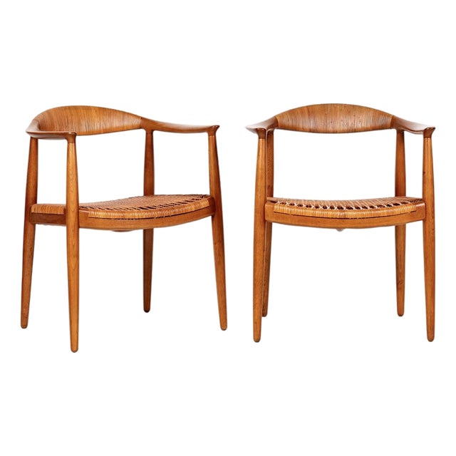Hans Wegner–Early Jh-501 Teak & Cane Armchairs for Johannes Hansen–Danish Modern–a Pair For Sale