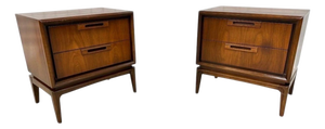 Mid-Century Modern Broyhill 2-Drawer Walnut Nightstands - Set of 2 - Refinished!