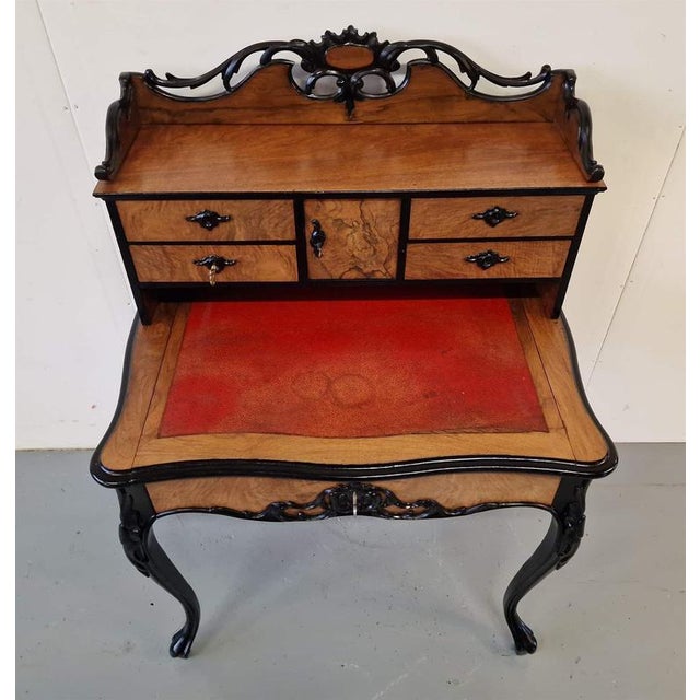 Baroque Antique Desk in Walnut, 1870s For Sale - Image 3 of 10