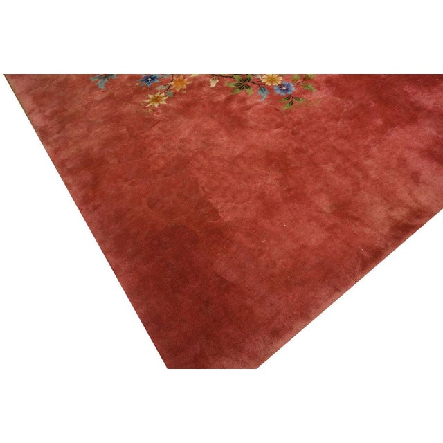 Textile 1930s Orange Floral Modern Antique Chinese Art Deco Rug 11'9" X21'6" Hand Knotted Wool Carpet For Sale - Image 7 of 7