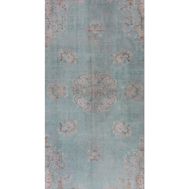 Vintage Turkish Rug With Khotan Design in Sea Foam Blue, Taupe and Light Brown .Vintage Turkish Rug with Khotan Design in...
