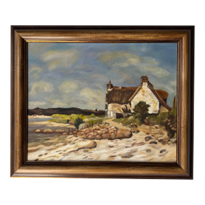 Ann Cohen Cottage by the Shore Impressionist Oil on Canvas Painting, Wood Framed
