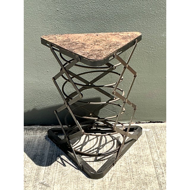 Late 20th Century Vintage Industrial Metal and Stone Side Table For Sale - Image 5 of 12