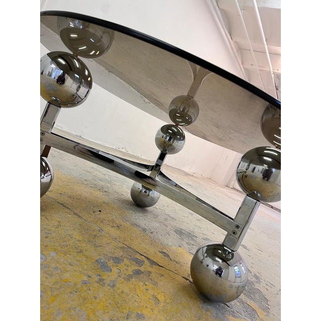Glass Coffee Table in Chrome and Smoked Glass For Sale - Image 7 of 11