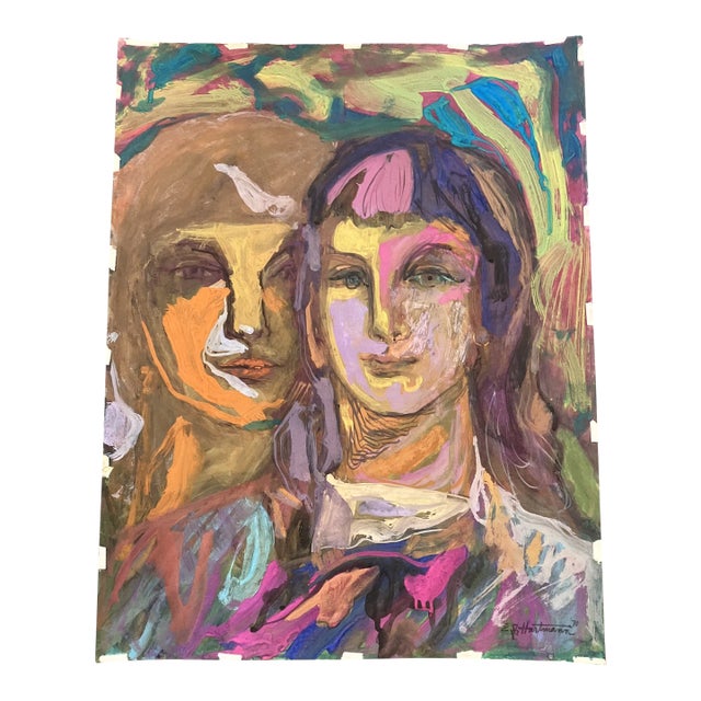 1970’s Original E.J.Hartmann Abstract Portrait Painting Signed For Sale